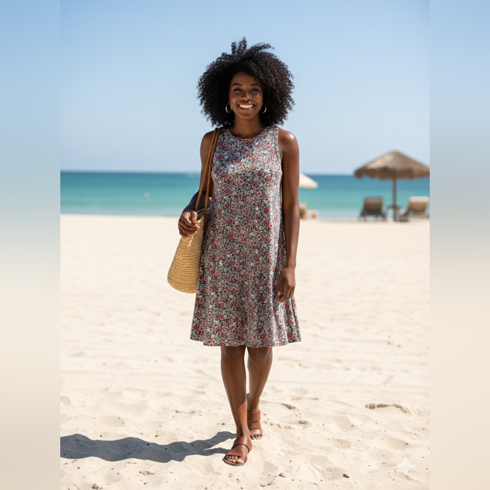 LOFT Red and Black Floral A-Line Skirt